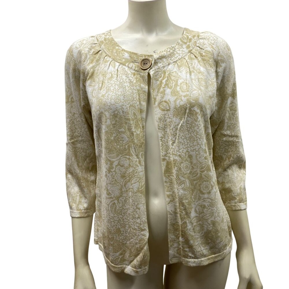 Eddie Bauer Womens Floral Button Cardigan 100% Cotton Beige L